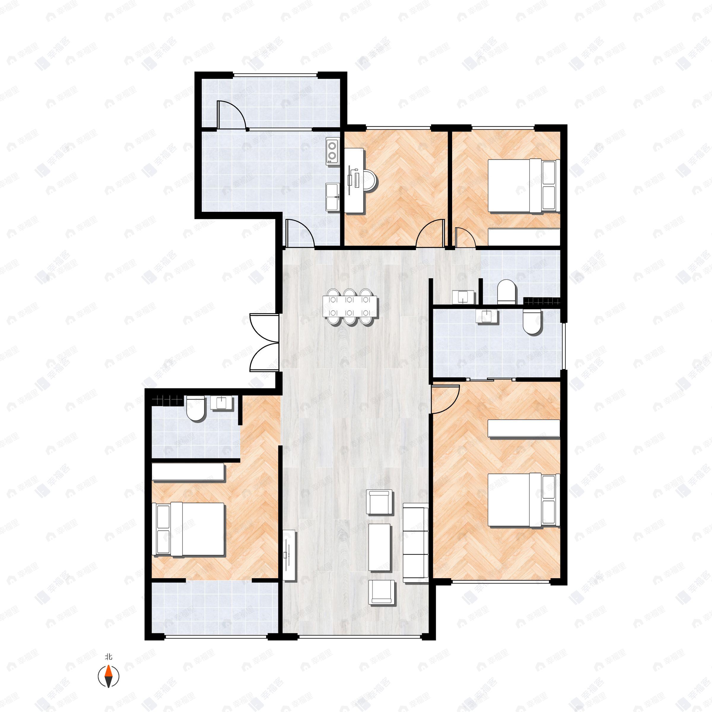 4室2厅3卫建面138平南|北户型图