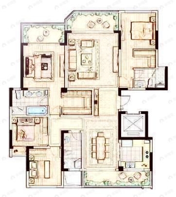 北辰天麓御府4室2厅3卫户型图