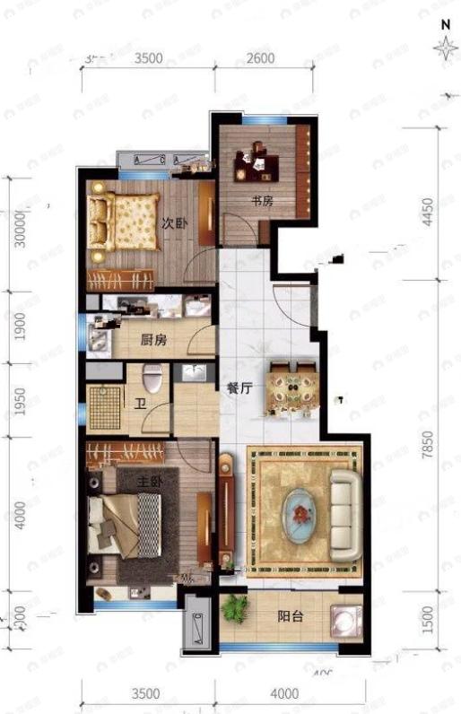 碧桂园凤凰城3室2厅1卫户型图