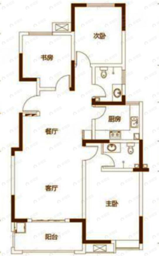 唐樾六和坊3室2厅2卫户型图