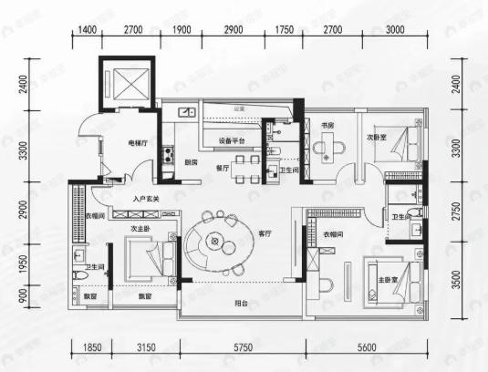 北投领上4室2厅3卫户型图