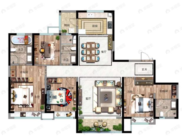 黄冈学府城4室2厅3卫户型图