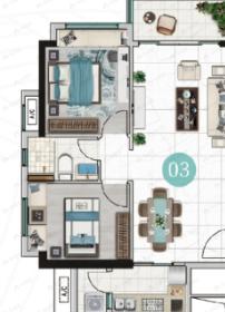 2室2厅1卫建面78m²西|北户型图