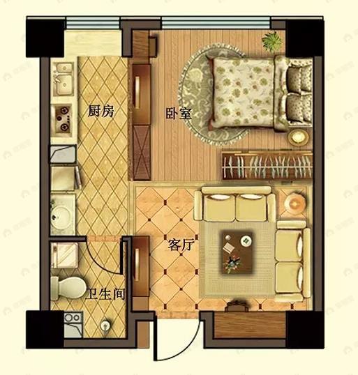 假日云鼎中心1室1厅1卫户型图