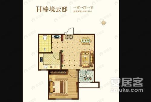 1室1厅1卫建面50平户型图