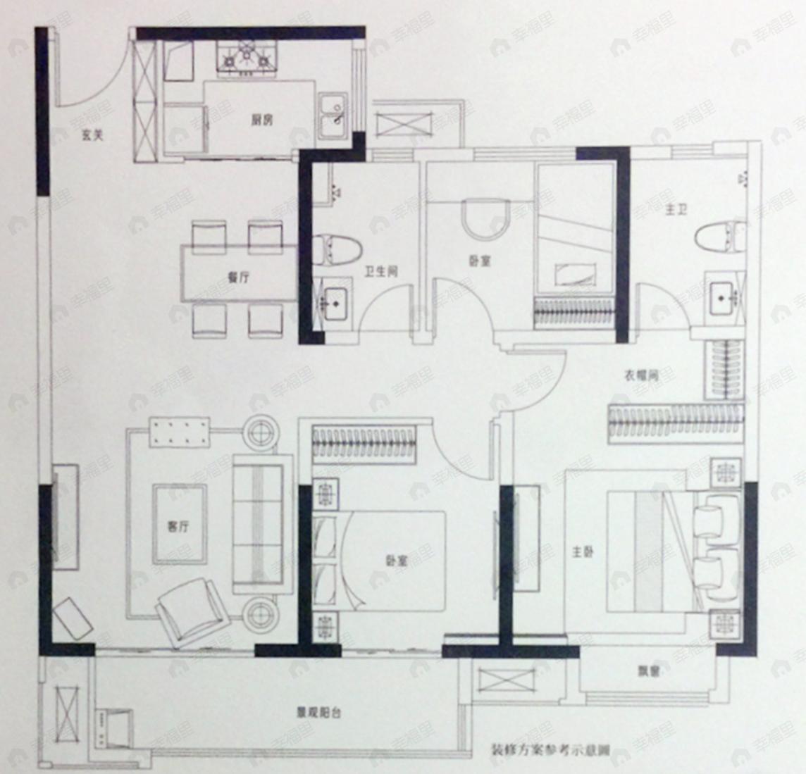 蓝光钰泷府3室2厅2卫户型图