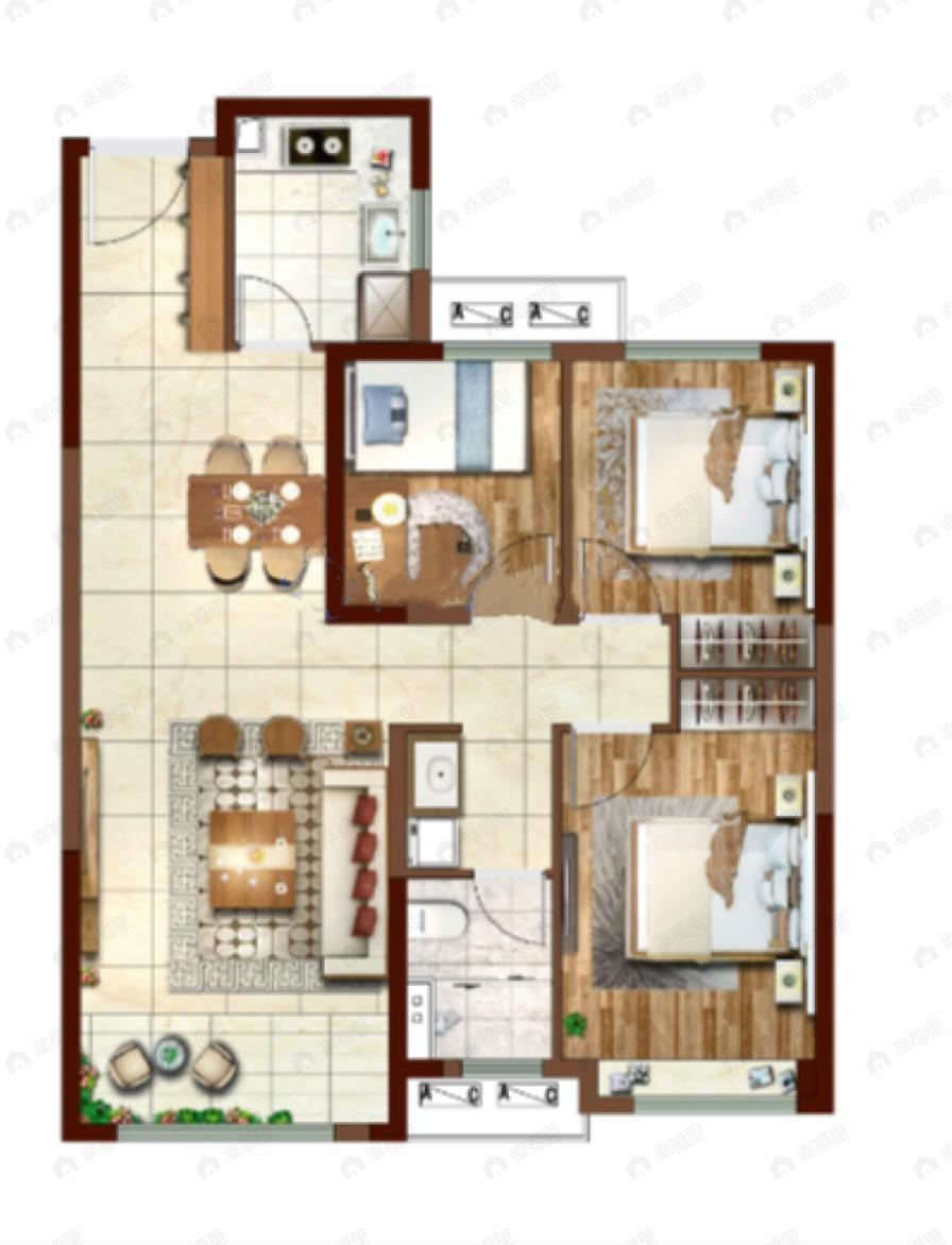 兰州中央公园3室2厅1卫户型图