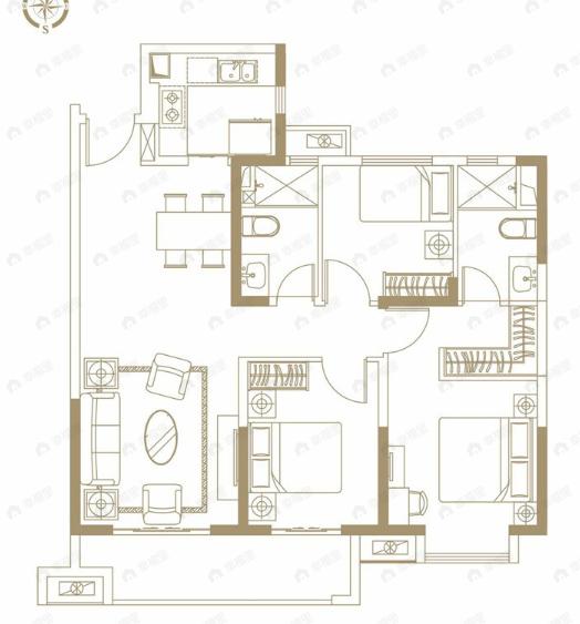 嘉圆悦湖居3室2厅2卫户型图