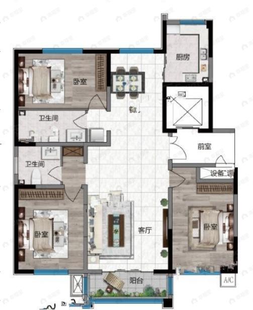 清水蘭山3室2厅2卫户型图