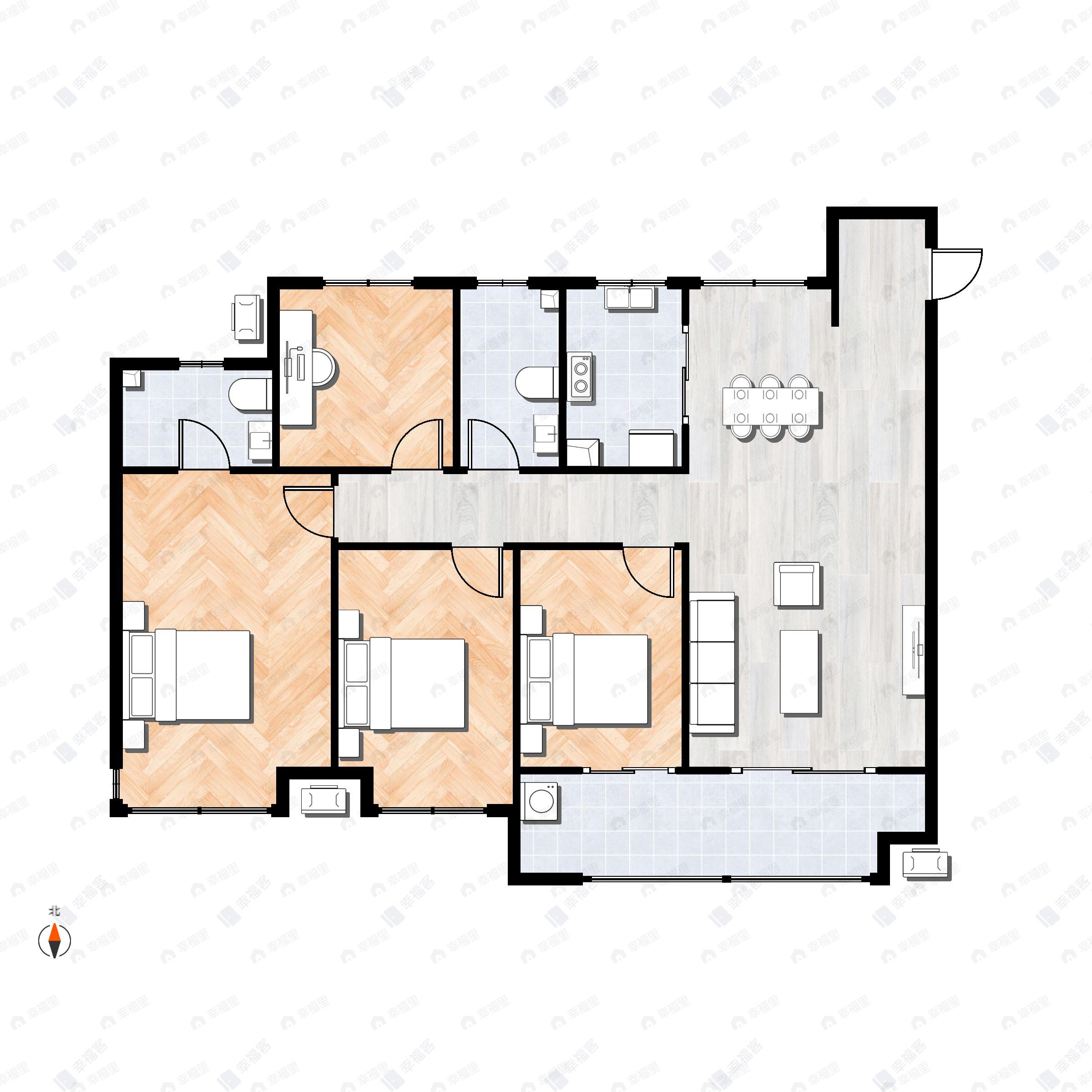 4室2厅2卫建面144平南户型图