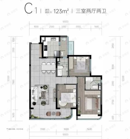 华润未来之城3室2厅2卫户型图