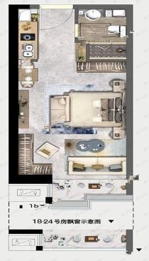 1室1厅1卫建面41m²北|南|西|东户型图