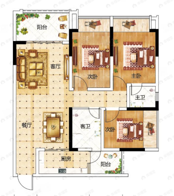 万州奥园誉峯3室2厅2卫户型图