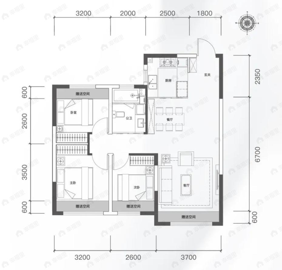 宝裕悦兰湾观萃3室2厅1卫户型图