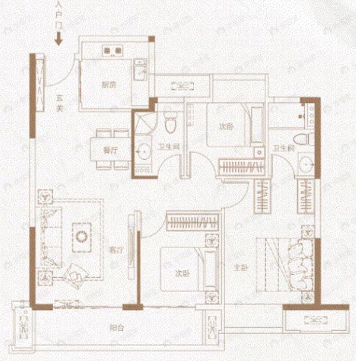 宝梁天樾3室2厅2卫户型图