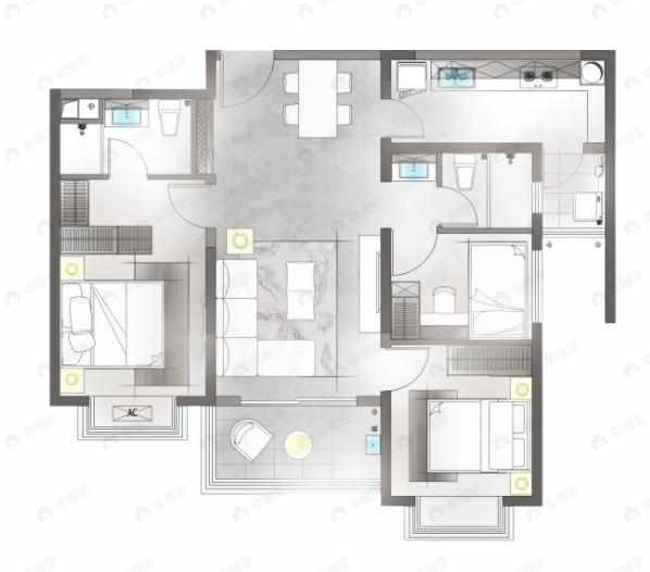 万科公园城市3室2厅2卫户型图