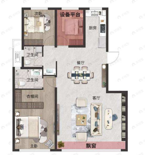 青城·悦3室2厅2卫户型图