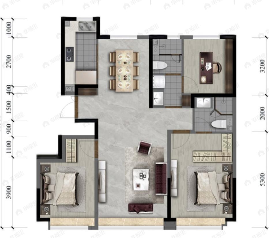 绿城·明月兰庭3室2厅2卫户型图