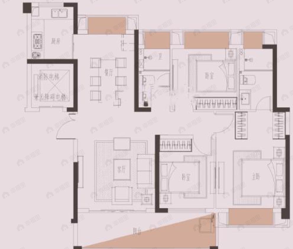 康瑞阳光贤仕府一期3室2厅2卫户型图