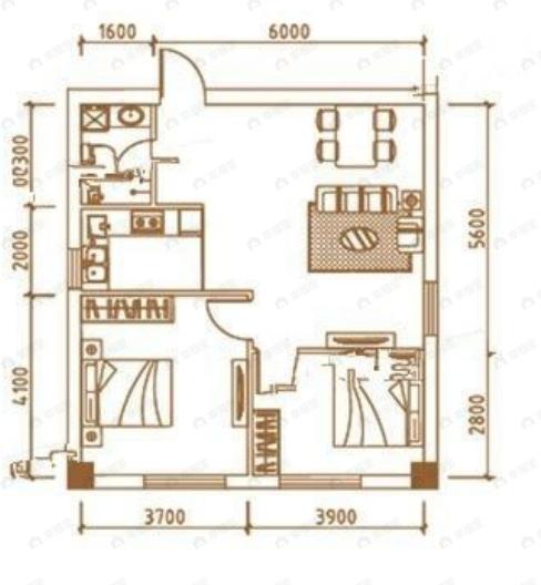 金州福佳新天地广场2室2厅1卫户型图