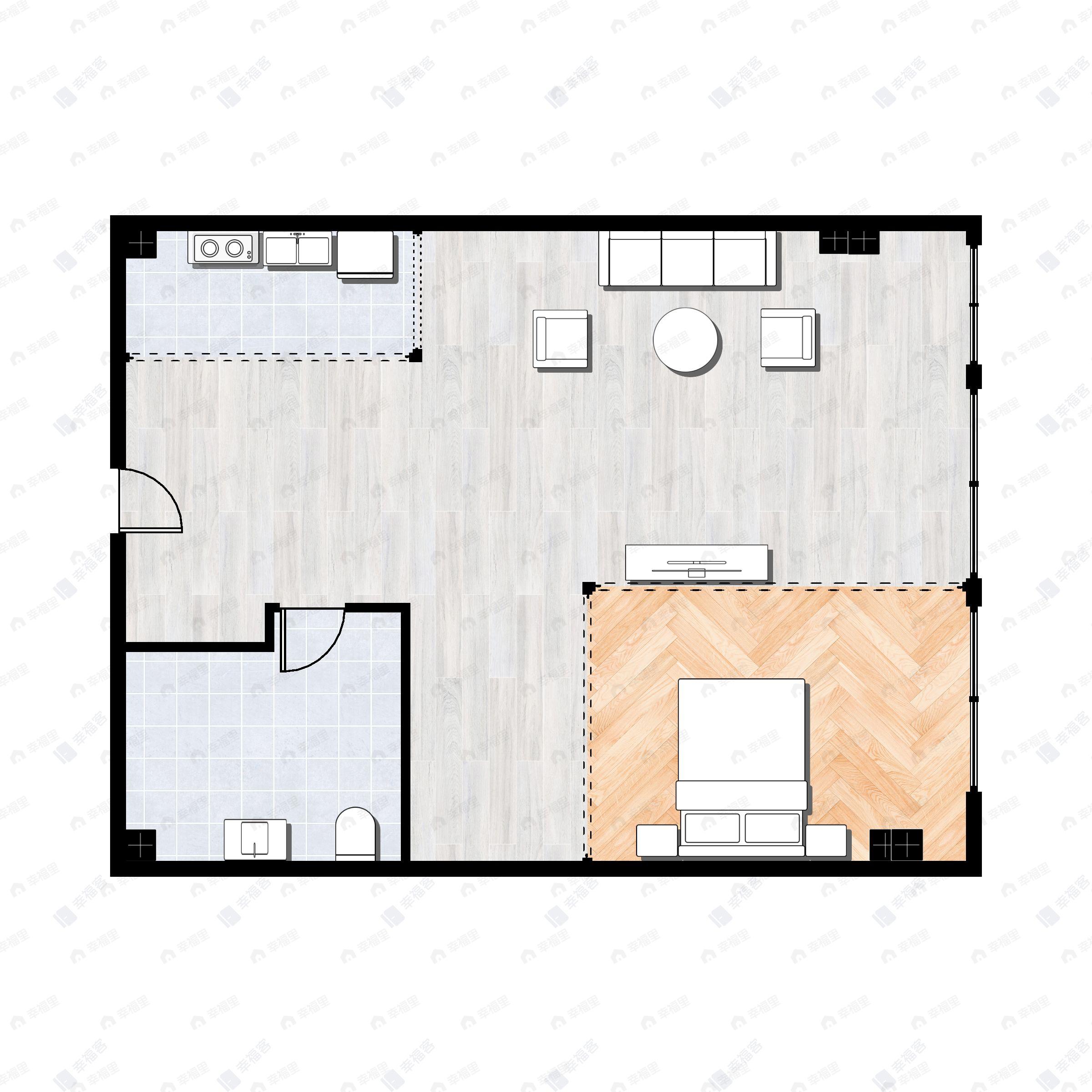 1室1厅1卫建面48m²东户型图