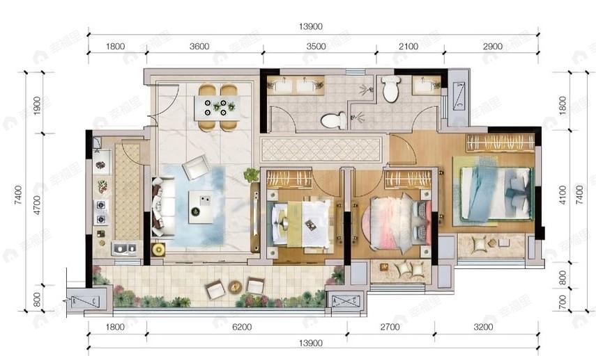 领琇长江3室2厅2卫户型图