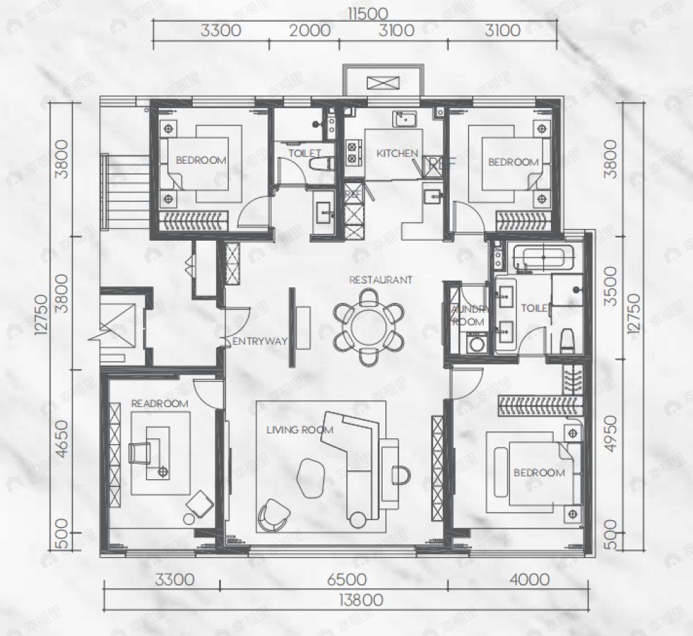 中海兴叁號院4室2厅2卫户型图