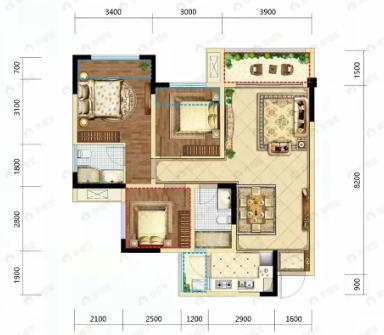 逸都江城3室2厅2卫户型图