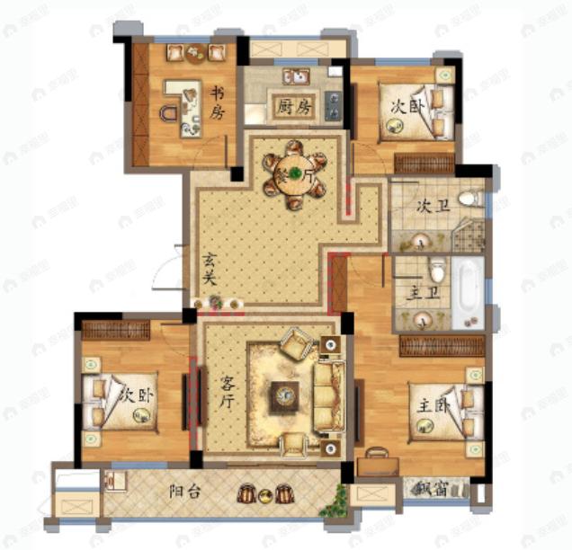 九江印4室2厅2卫户型图