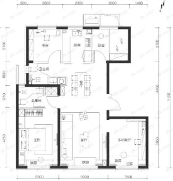 北京城建国誉燕园4室2厅2卫户型图