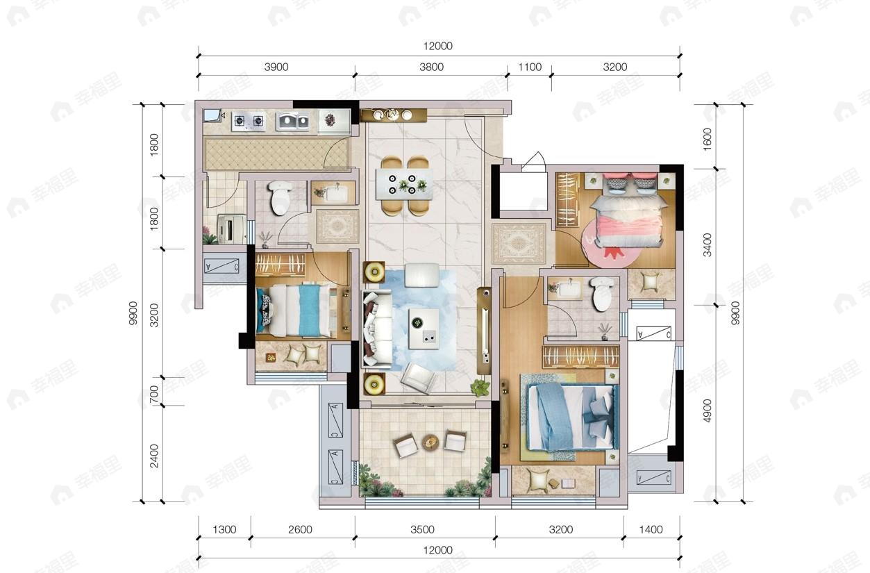 领琇长江3室2厅2卫户型图