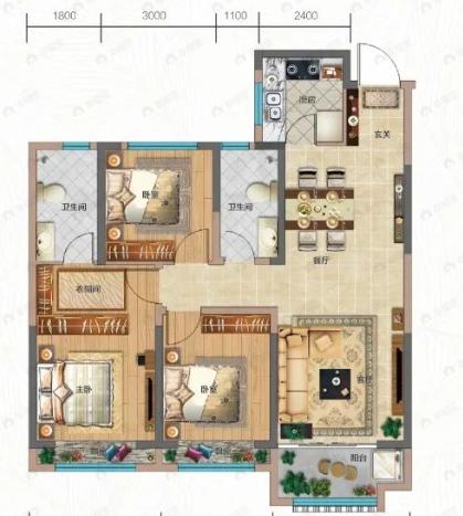 山钢熙悦府3室2厅2卫户型图