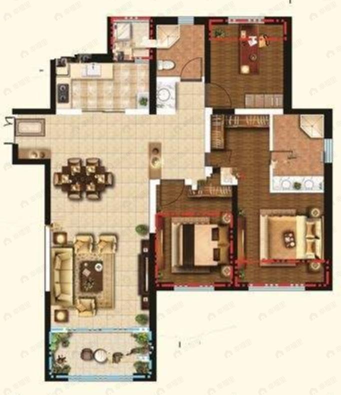 红星天铂3室2厅2卫户型图