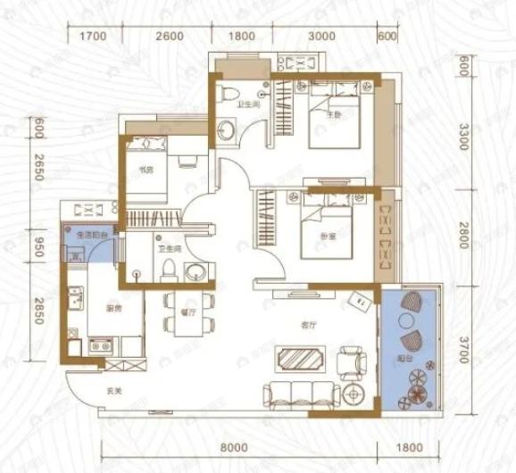 福濠华庭3室2厅2卫户型图