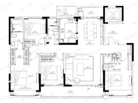 向东岛花园4室2厅3卫户型图