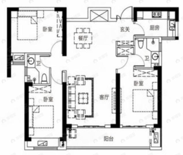 兴华尚都国际3室2厅2卫户型图