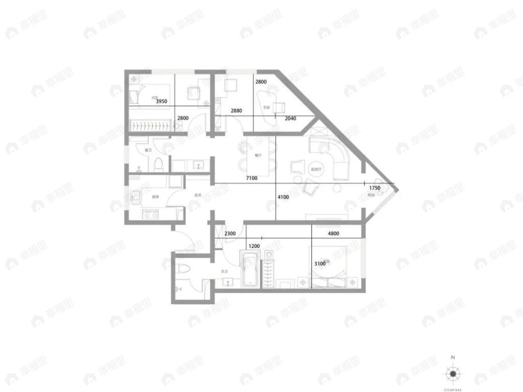 尊悦光华3室2厅2卫户型图