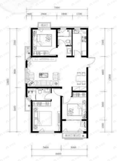 3室2厅2卫建面116平户型图