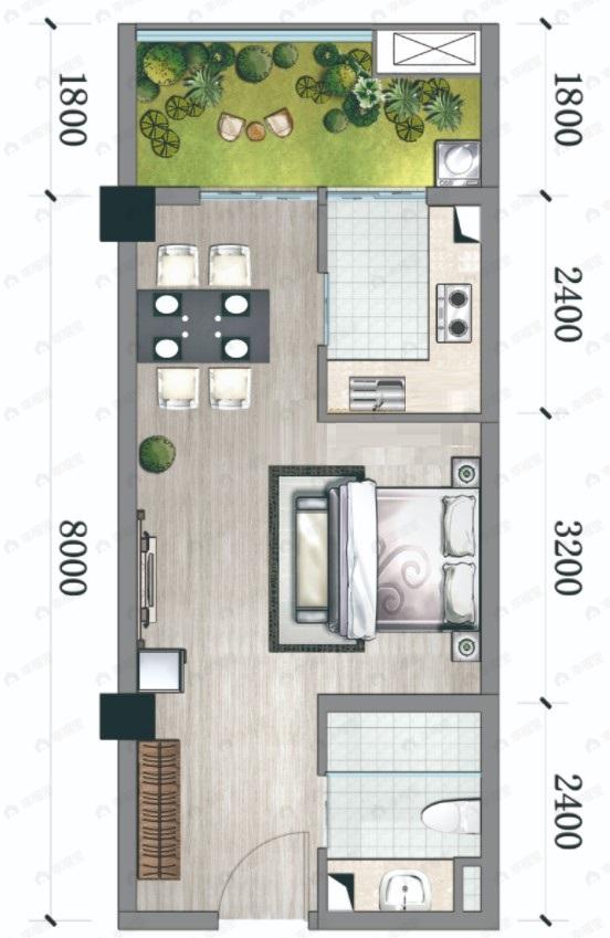 三郎国际旅游度假区御山1室1厅1卫户型图