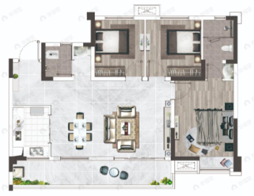 龙腾东麓城3室2厅2卫户型图