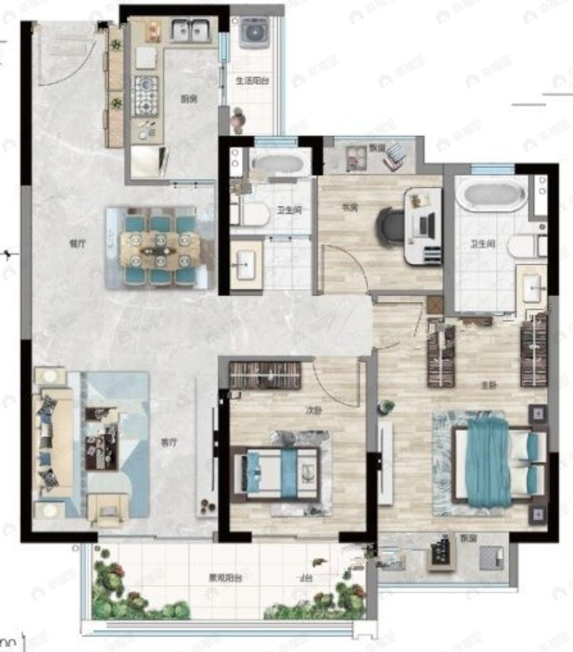 富康城紫悦府3室2厅2卫户型图