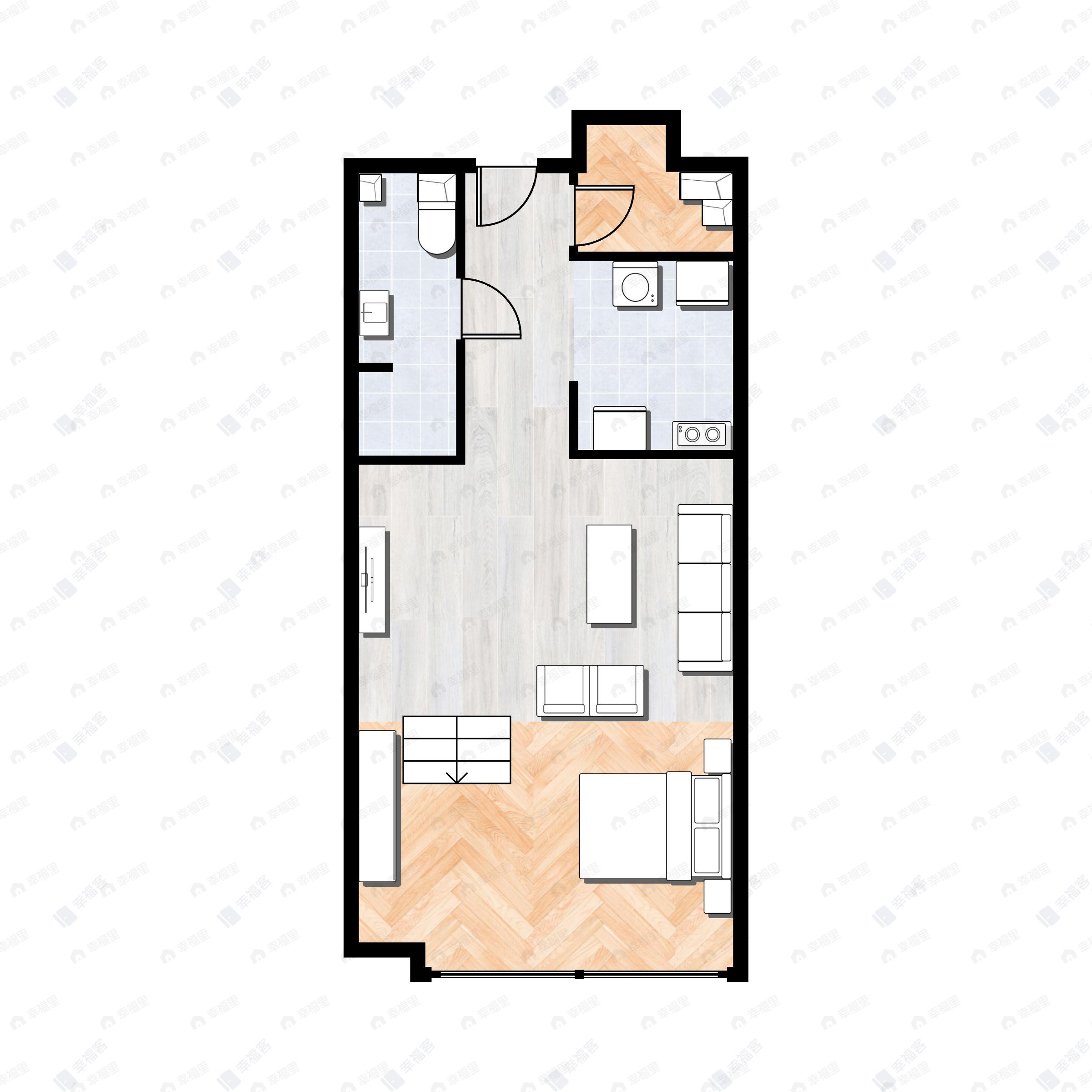 1室1厅1卫建面53m²东户型图