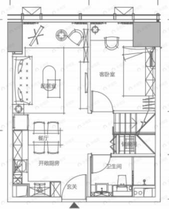 3室2厅2卫建面68平户型图