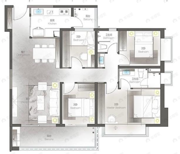 万科公园城市4室2厅2卫户型图