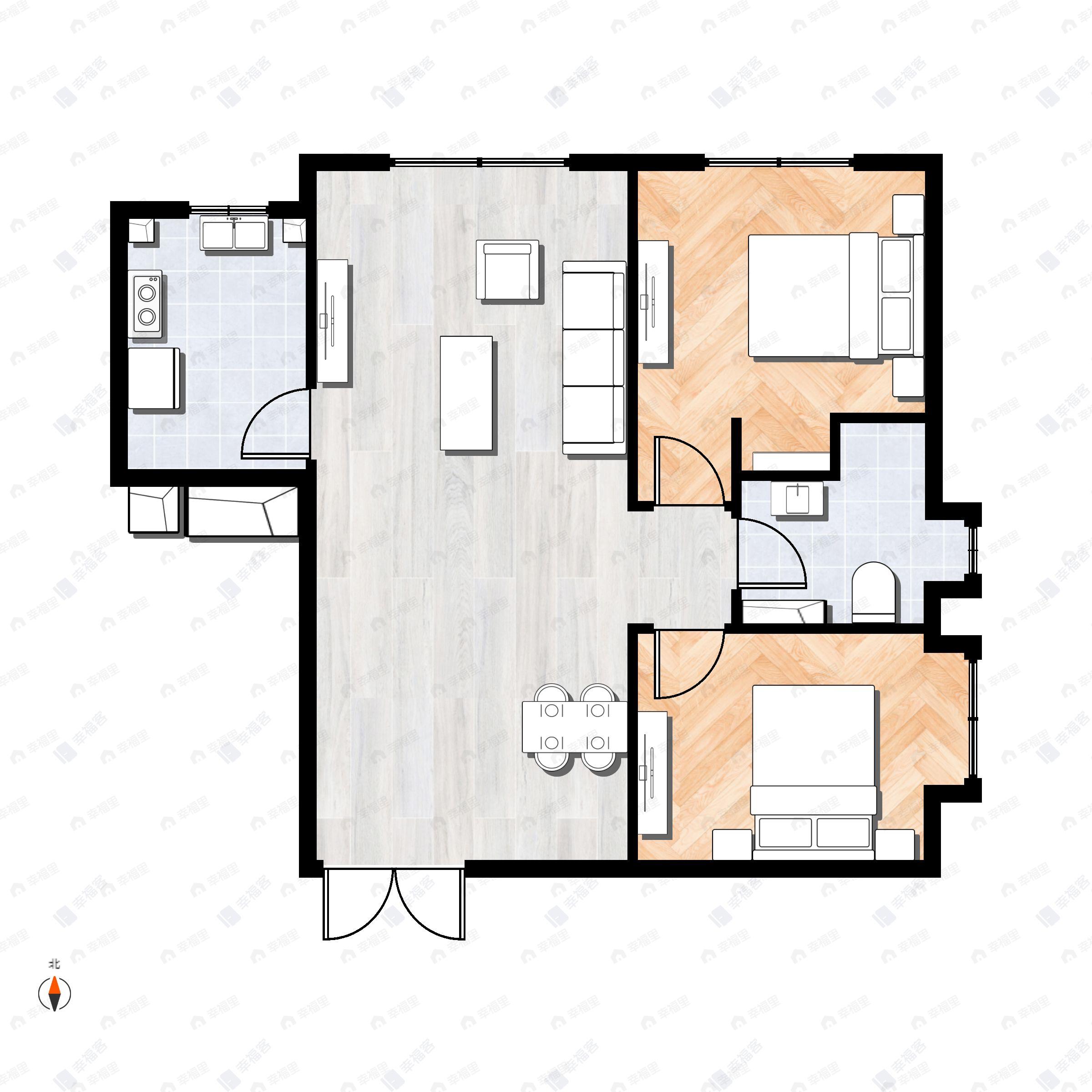 复地运河公馆2室2厅1卫户型图