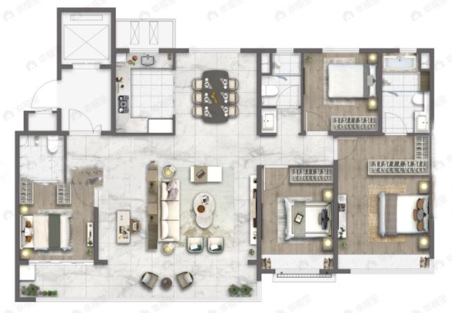 越秀麓端府4室2厅3卫户型图