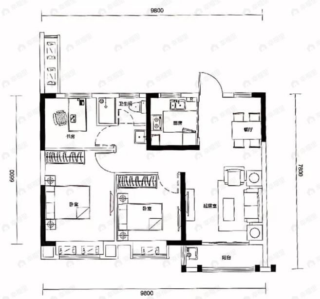 锦绣江城3室2厅2卫户型图