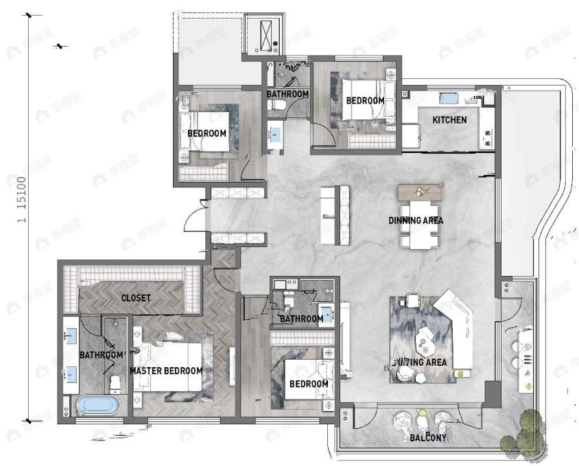 龙湖星河云河颂4室2厅3卫户型图