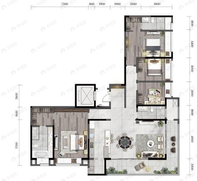 华侨城嘉陵江天4室2厅3卫户型图