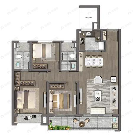 阳光城金科玖珑悦3室2厅2卫户型图